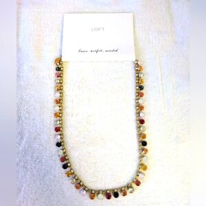 LOFT Multicolor acrylic and glass gem, brass necklace. 17"-19". NWT